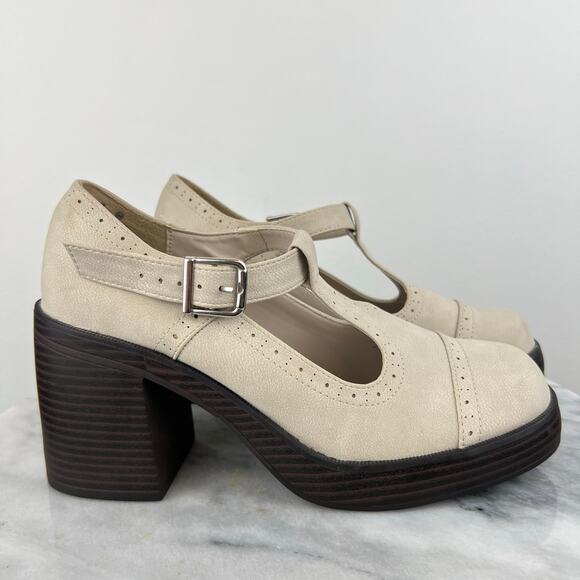 Maurices Cream Y2K Chunky Mary Jane Platform Heels (Sz 8.5) - Picture 11 of 12